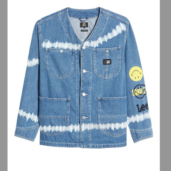Smiley X Lee Collarless Patch Logo Embroidered Denim Jacket